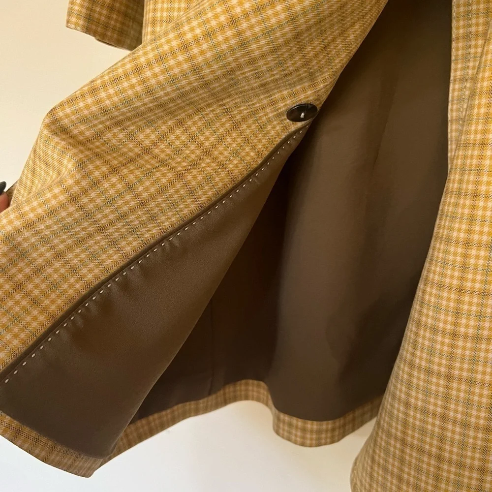 EP YAYING Plaid Wool Blend Double Breasted Longline Blazer Coat Size 2 Like New - Picture 6 of 12